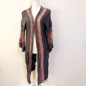 Easel long knit gray stripe cardigan medium large